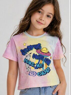 Tie Dye Graphic Tee Kids 7Y Colorful Cute Casual Summer Shirt